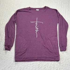 Moms Care Purple Long Sleeve “Faith” cross shirt size small